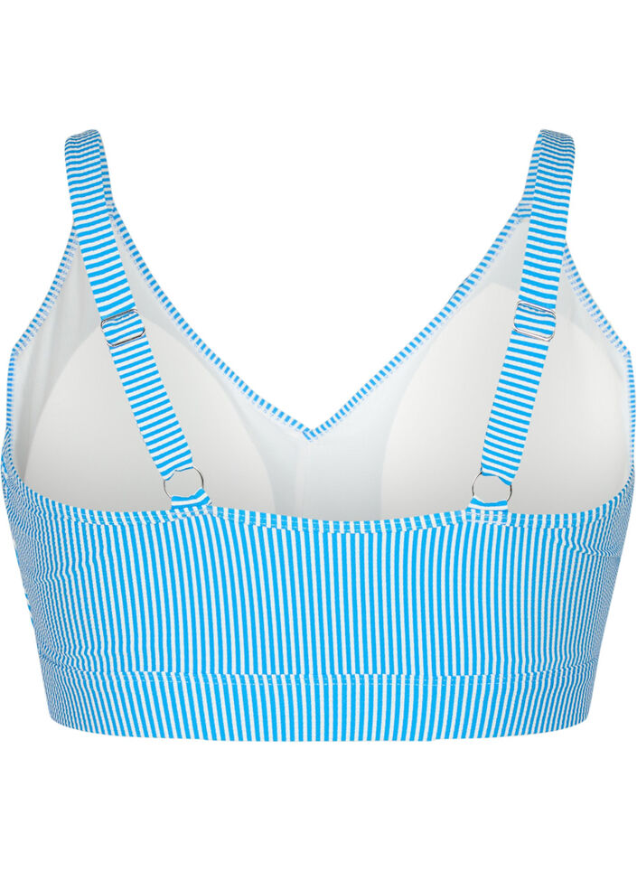 Gestreiftes Bikinioberteil mit Rüschen, BlueWhite Stripe AOP, Packshot image number 1
