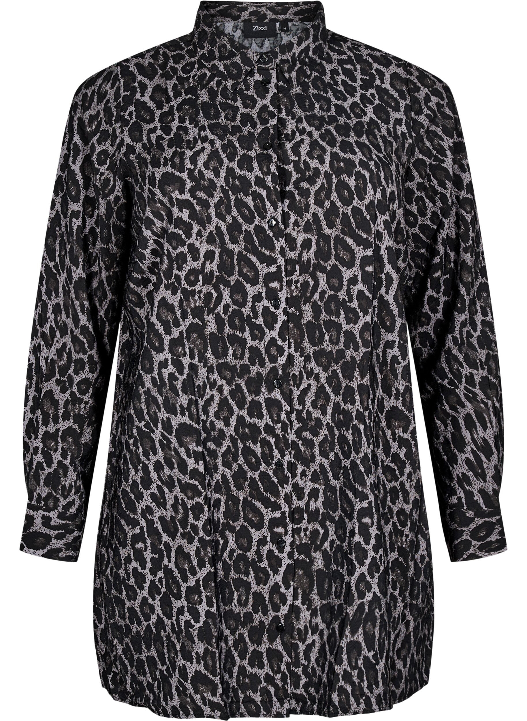 Zizzi Lange Bluse mit Leopardenmuster, Grau, Packshot image number 0