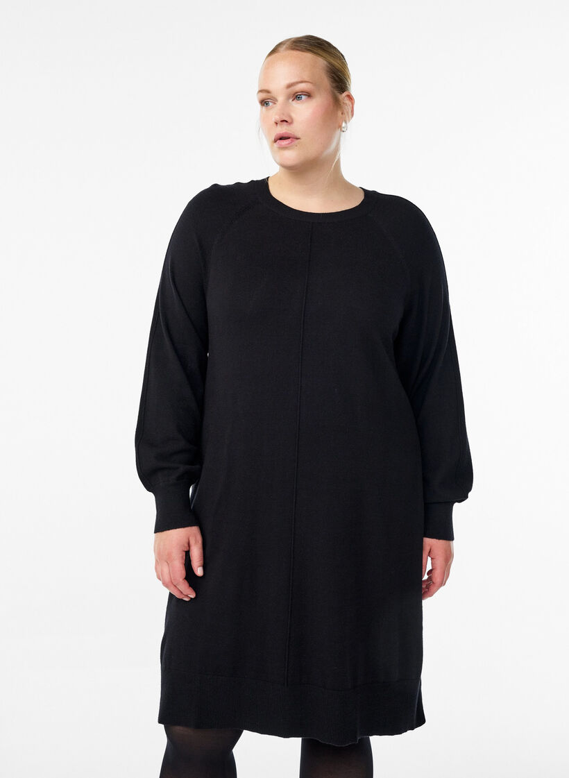 Strickkleid mit Raglan&auml;rmeln und Mittelnaht, Schwarz, Model image number 0