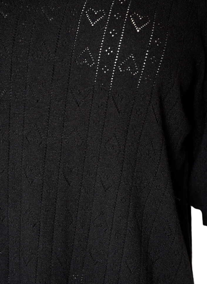 Blouse en maille pointelle &agrave; manches courtes, Noir, Packshot image number 2