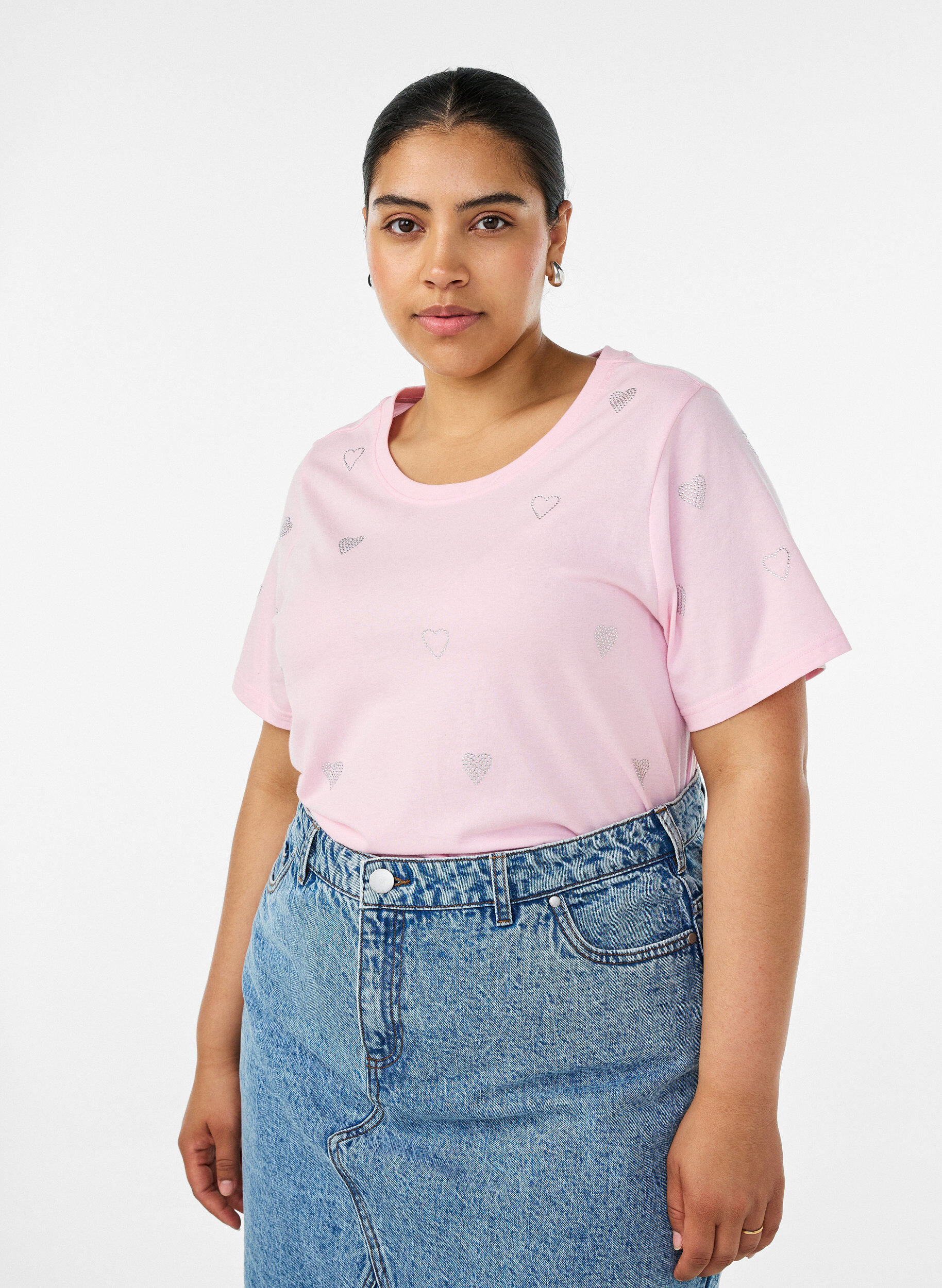 ZizziT-shirt en coton bio avec des c&oelig;urs, Rose, Model image number 0
