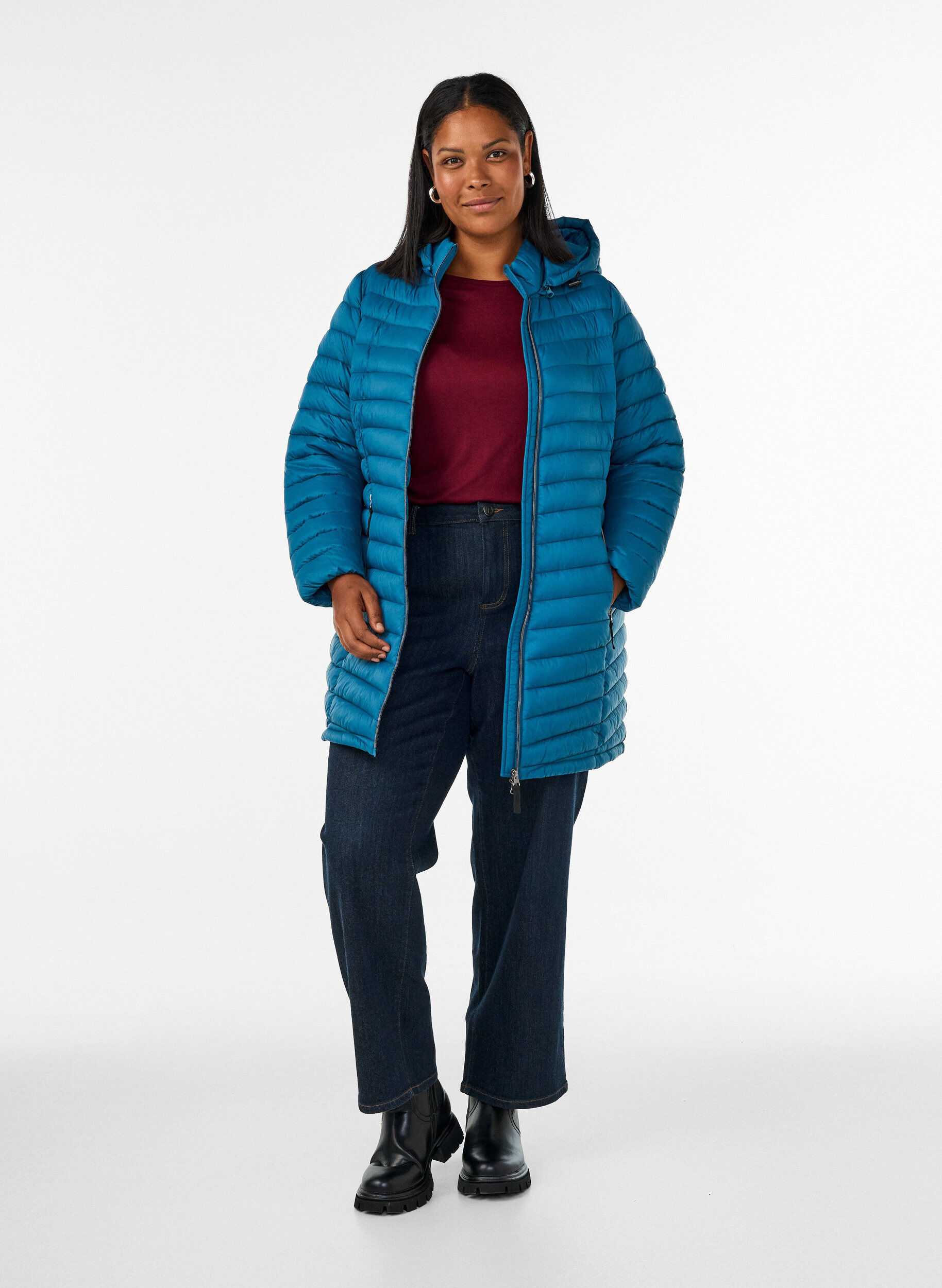 ZizziLeichte Jacke mit Taschen und abnehmbarer Kapuze, Petrol, Model image number 1