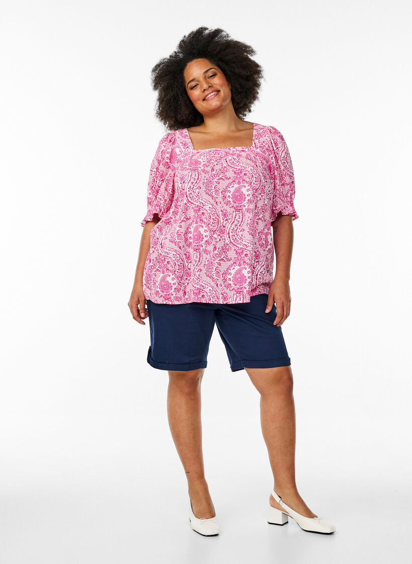 Viskose-Bluse mit Paisley-Print und eckigem Ausschnitt, Pink, Model image number 1