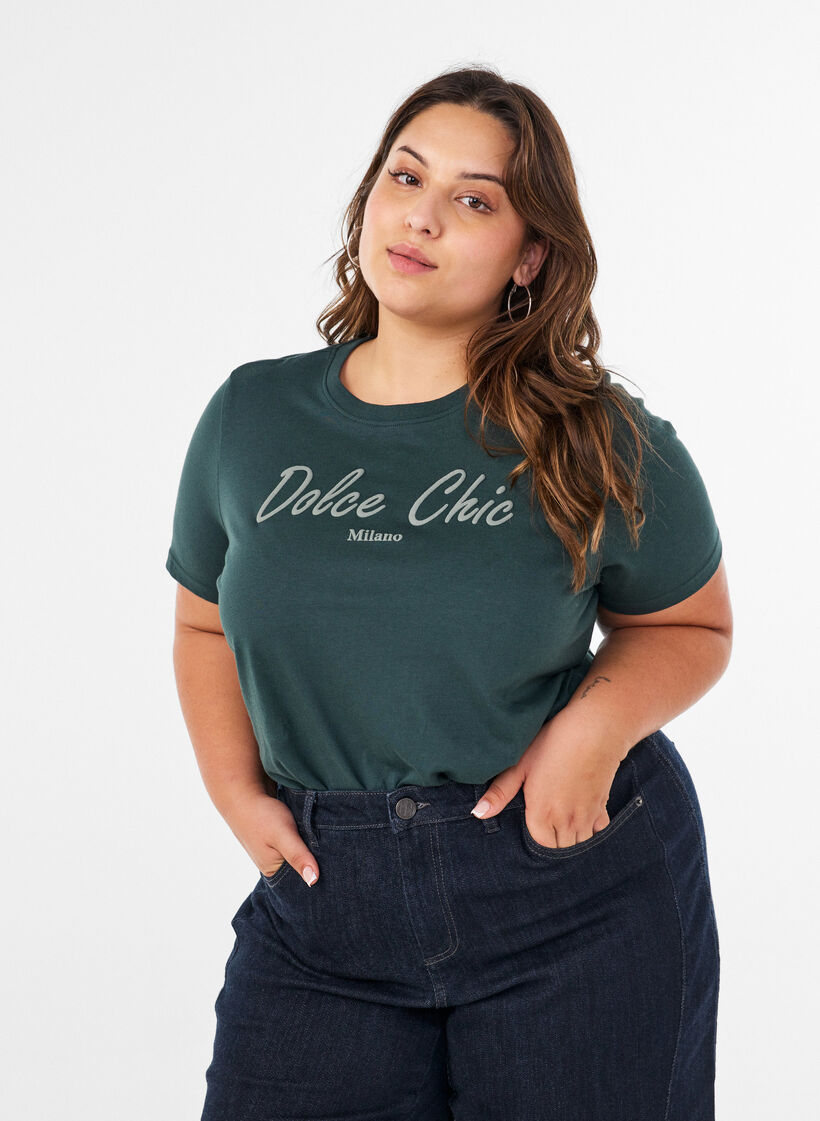 T-shirt en coton bio avec imprim&eacute;, Vert, Model image number 0