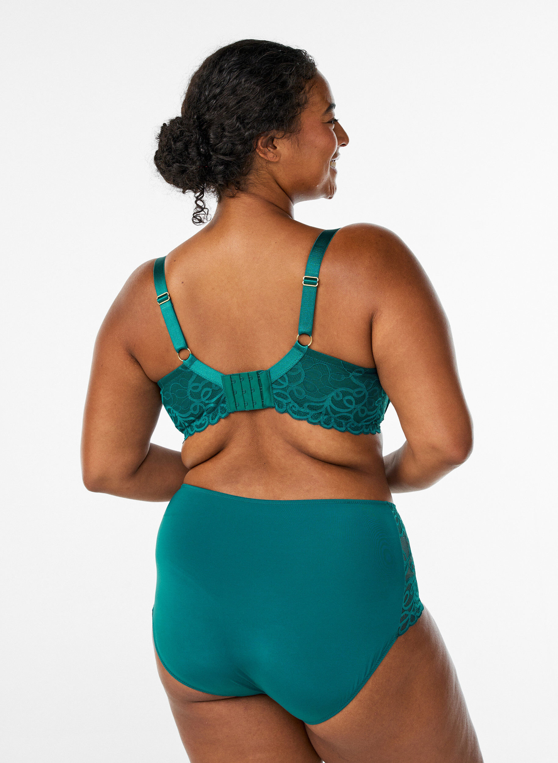 Zizzi Culotte taille haute en microfibre avec dentelle, Vert, Model image number 1