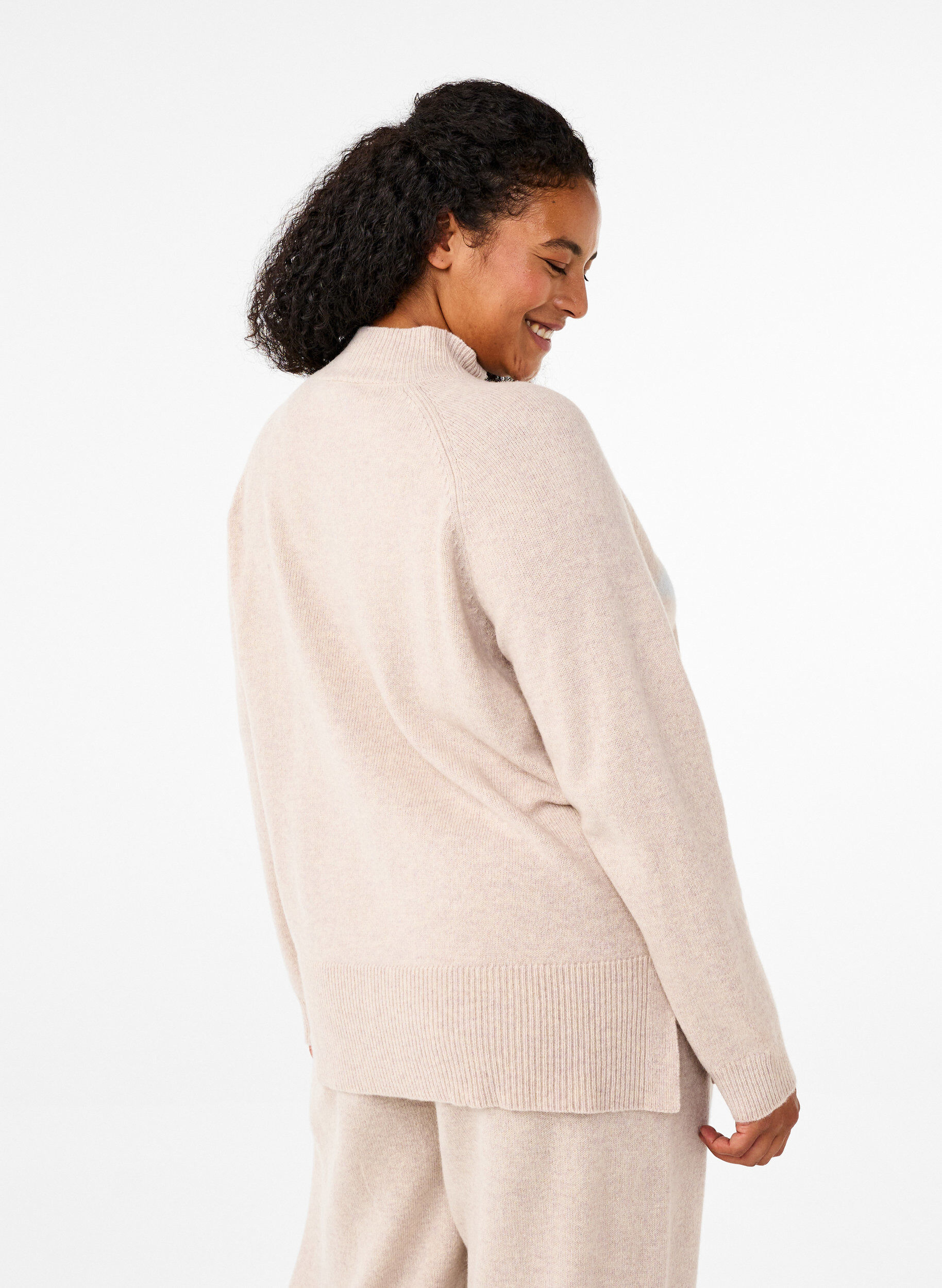 Zizzi Rollkragenpullover aus Merinowolle, Pumice Stone Mel., Model image number 1