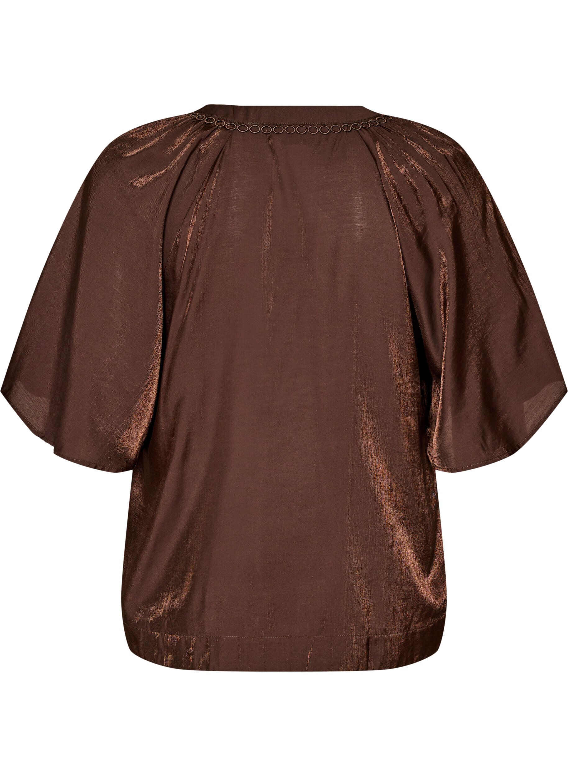 ZizziBlouse en viscose avec col en V et d&eacute;tails d&eacute;coratifs, Marron, Packshot image number 1
