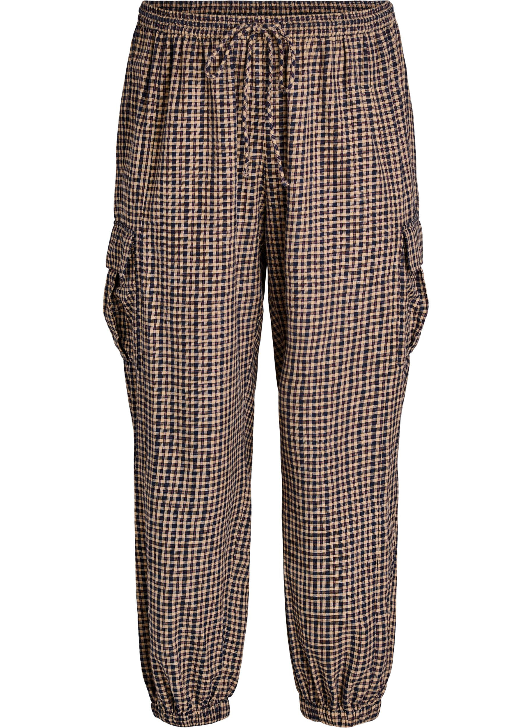 Pantalon cargo en coton &agrave; carreaux