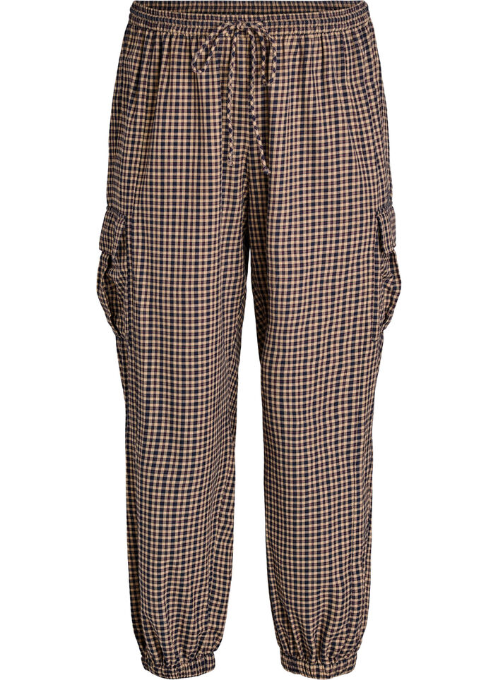 Karierte Cargohose aus Baumwolle, Braun, Packshot