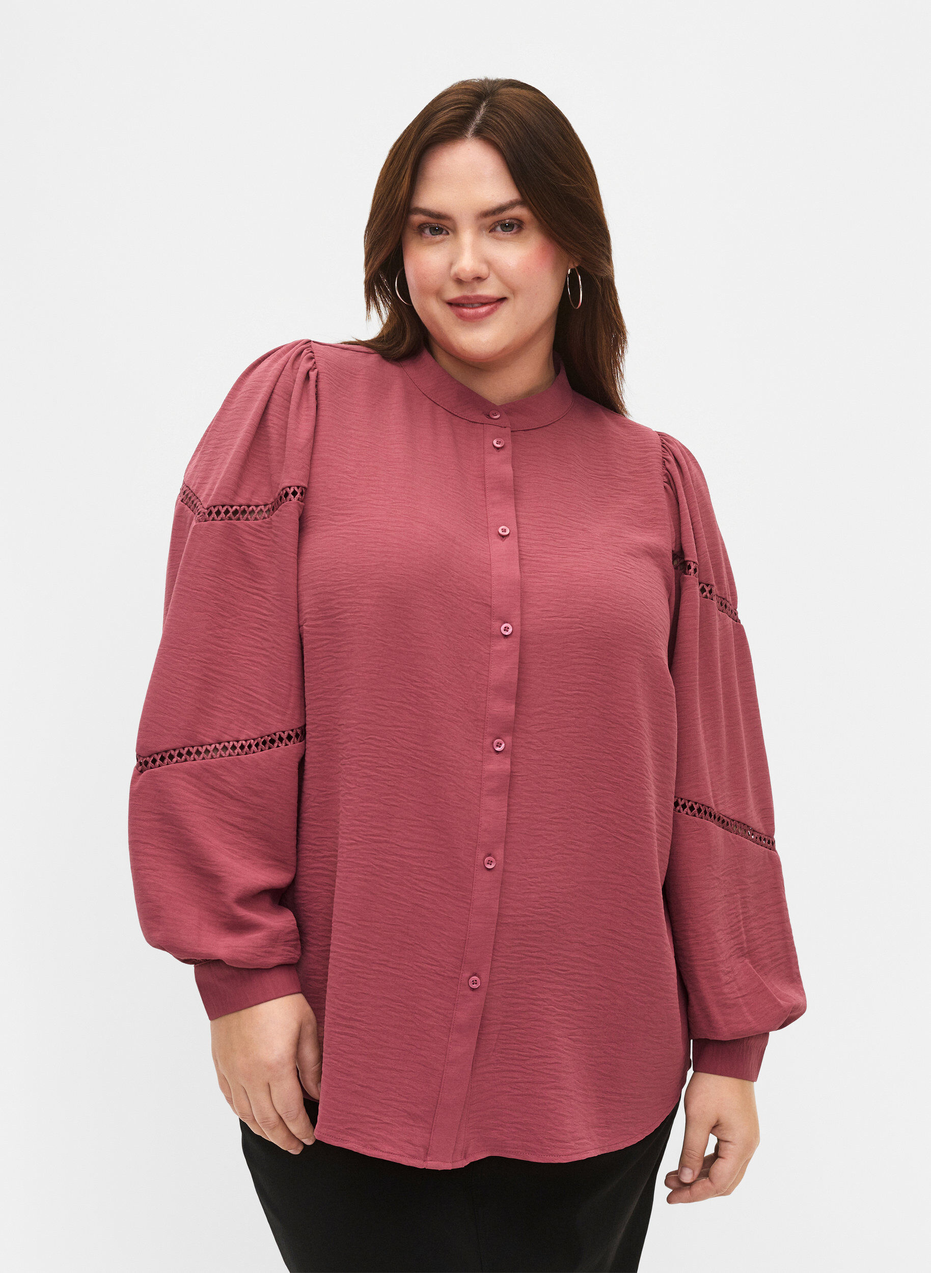 Zizzi  Hemdbluse mit geh&auml;kelten Verzierungen, Dry Rose, Model image number 0