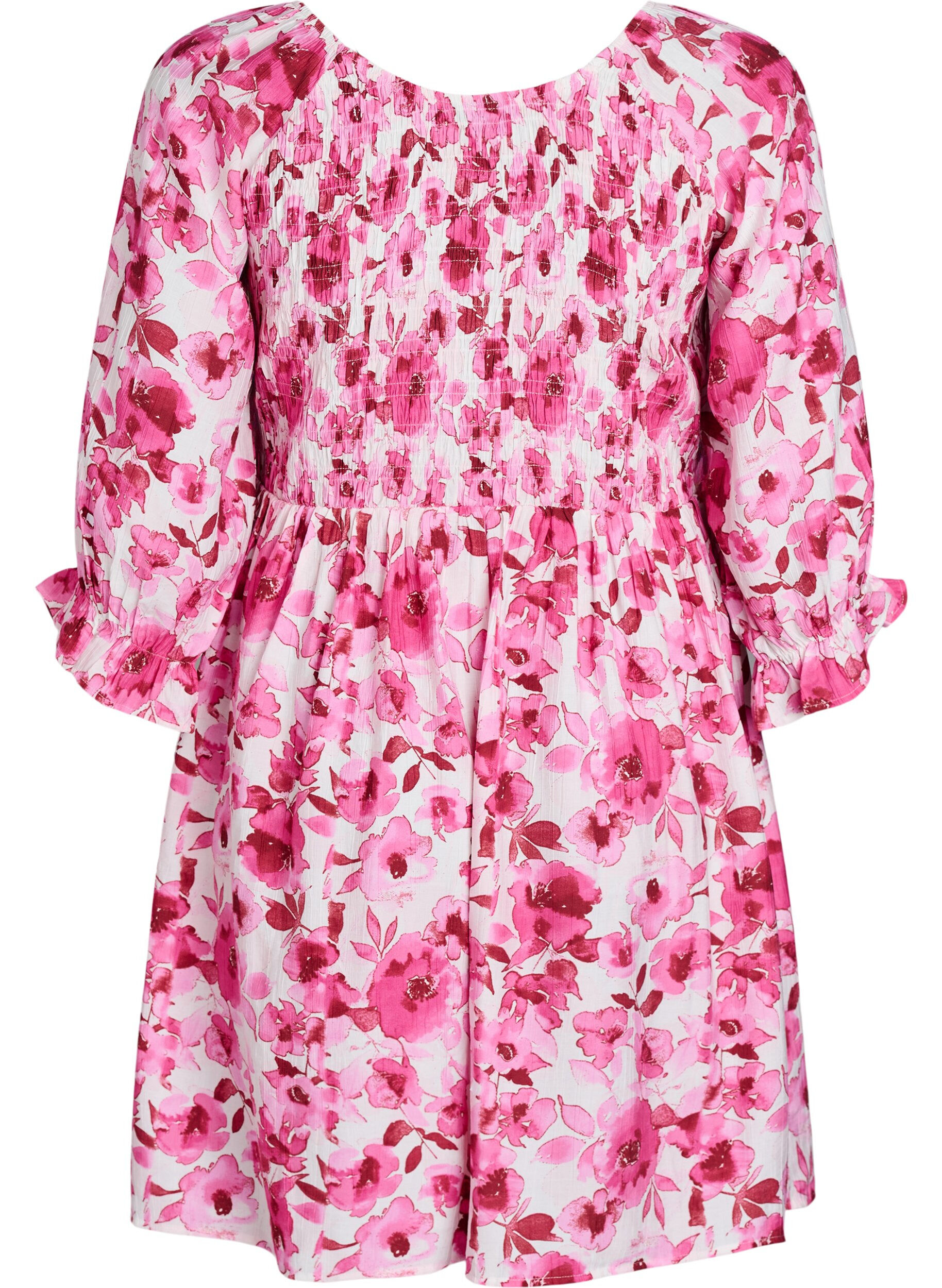 Zizzi Gebl&uuml;mtes Smockkleid, Pink, Packshot image number 1
