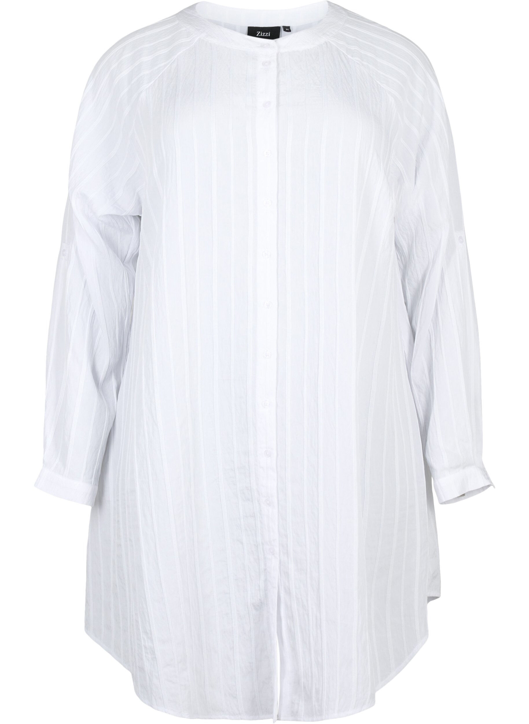 Zizzi Chemise longue en viscose &agrave; structure ray&eacute;e, Bright White, Packshot image number 0