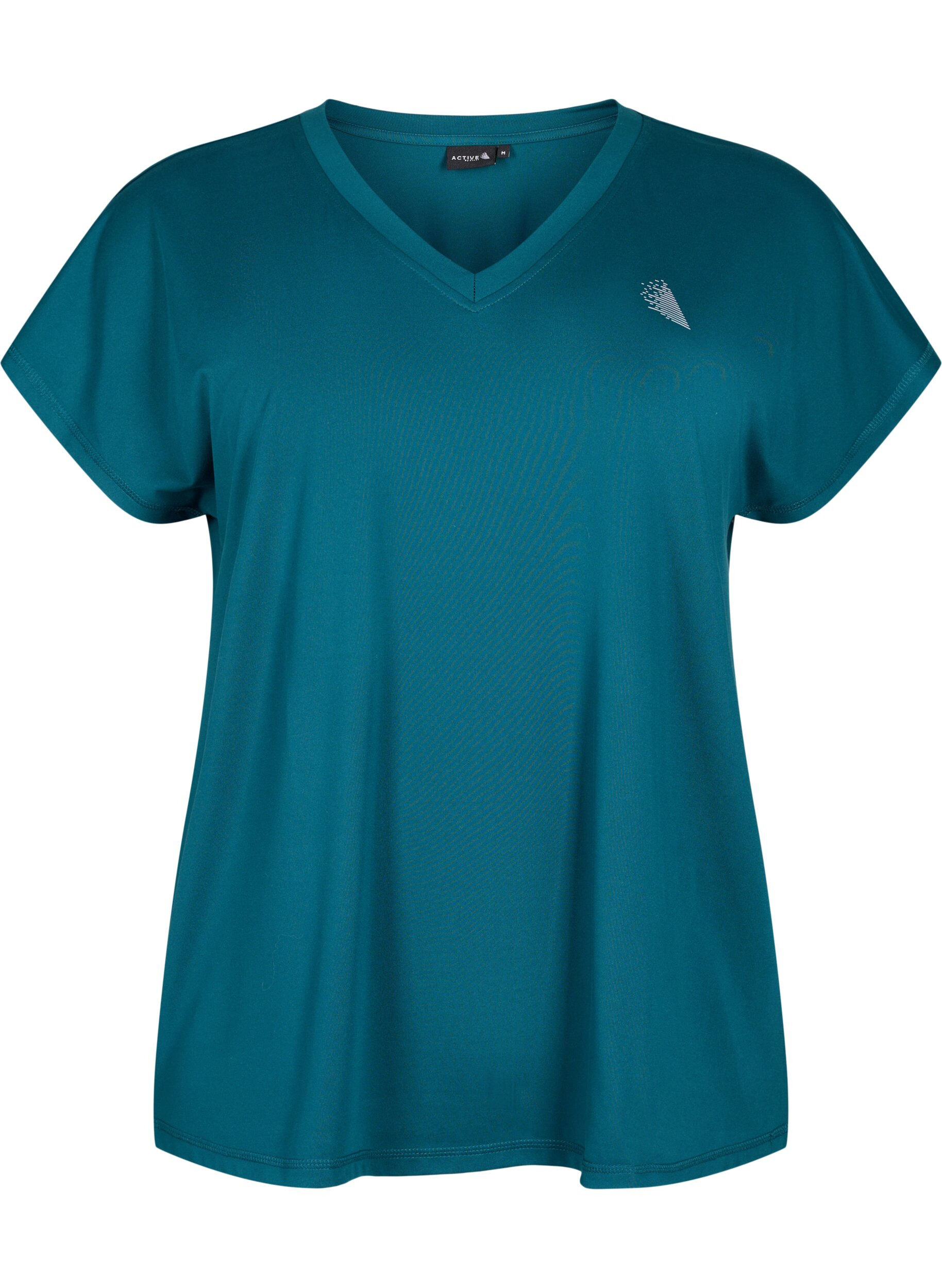 Zizzi T-shirt de sport ample avec col en V, Deep Teal, Packshot image number 0