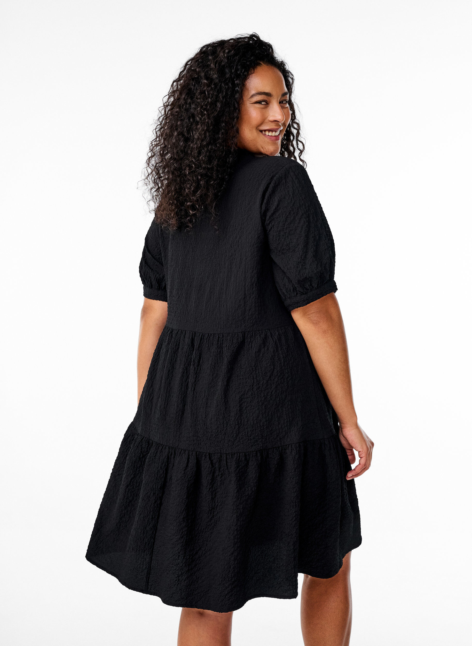 Zizzi Kurzes A-Linien-Kleid, Schwarz, Model image number 2
