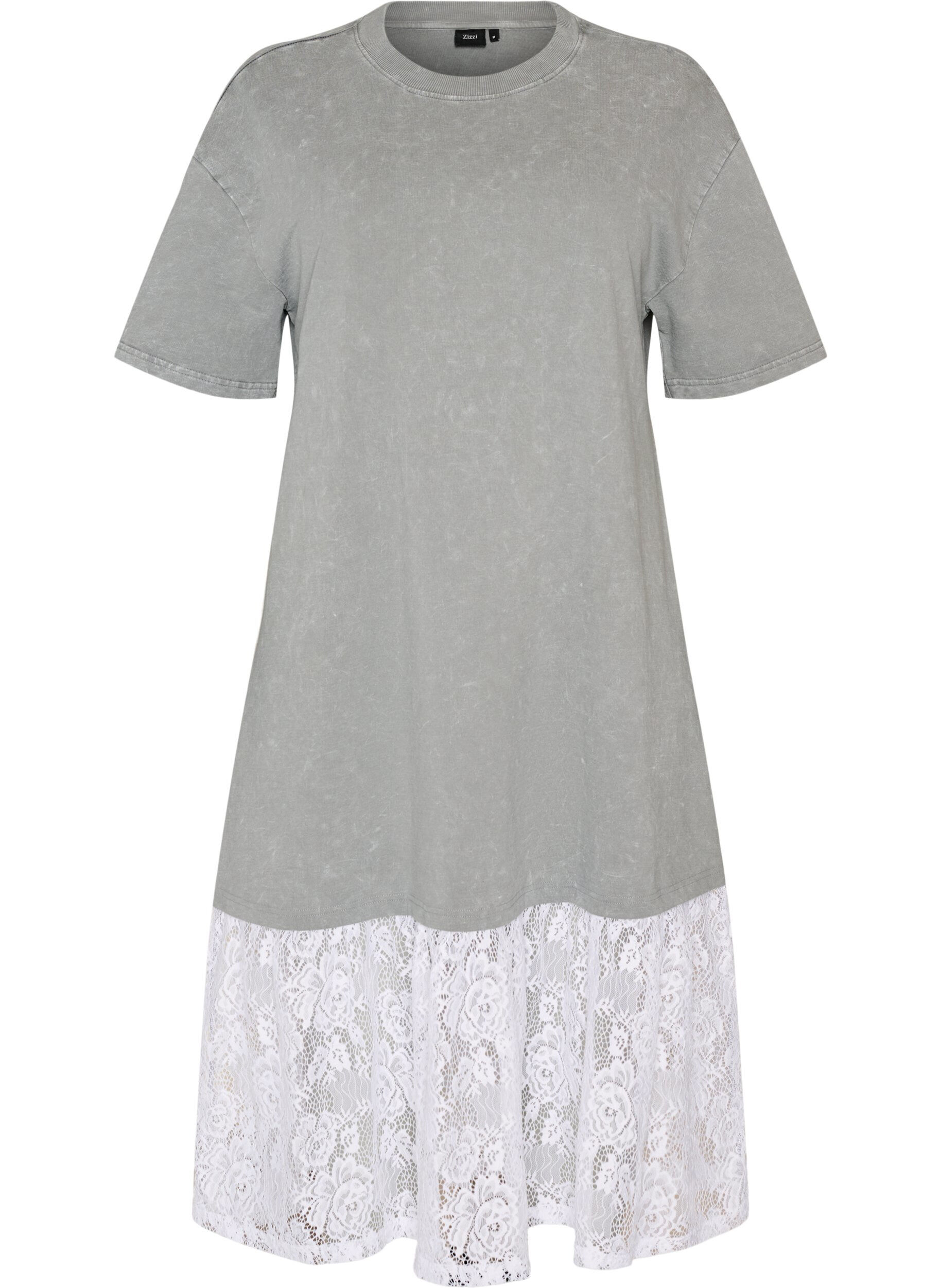 ZizziLockeres T-Shirt-Kleid mit Spitzen, Grau, Packshot image number 0