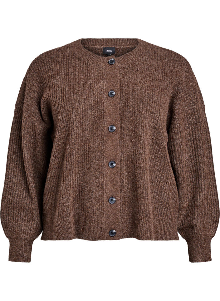Rippenstrick Strickjacke mit Kn&ouml;pfen, Braun, Packshot image number 0