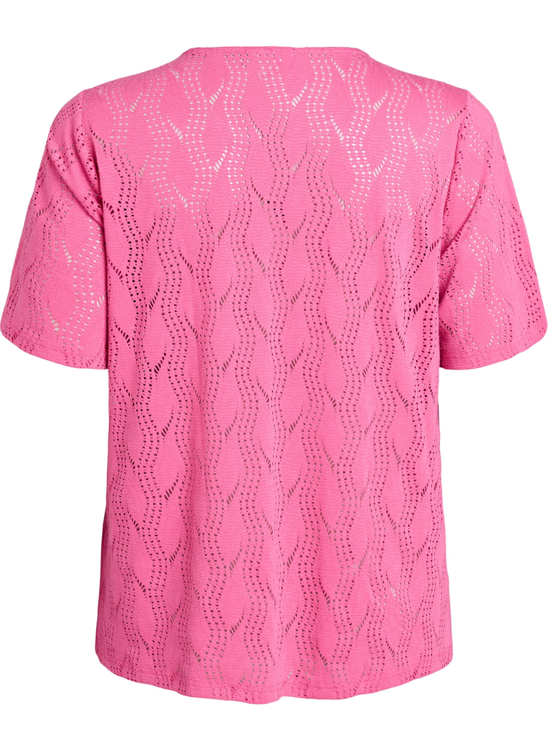 Zizzi Jersey-Shirt mit Lochmuster, Pink, Packshot image number 1