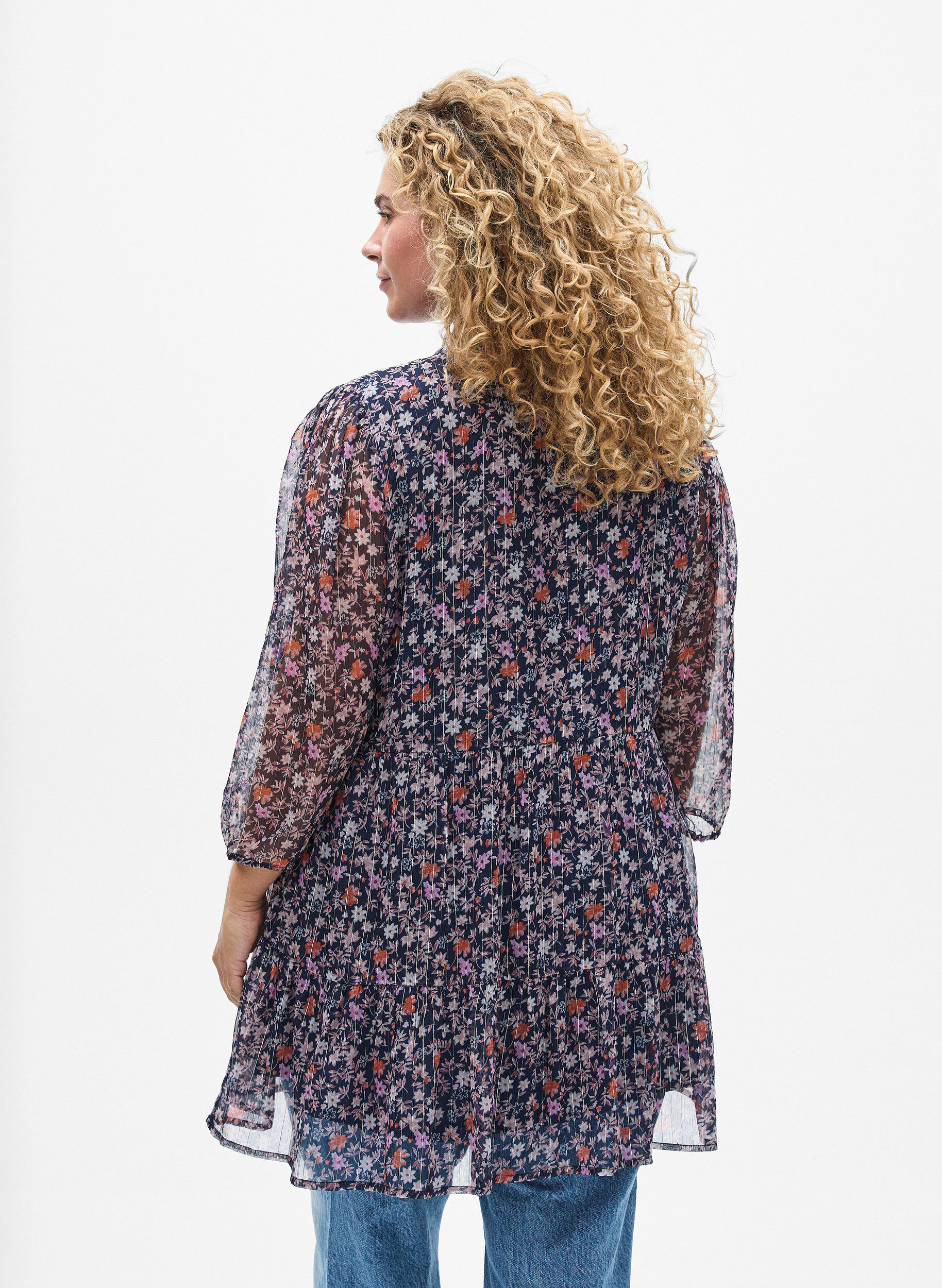 ZizziTunika aus Viskose mit gebl&uuml;mtem Print und Glitzerf&auml;den, Blau, Model image number 2
