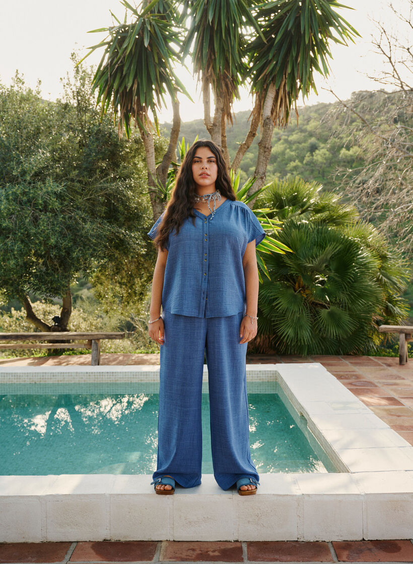 Pantalon ample avec ceinture &eacute;lastique et poches, Bleu, Image image number 0