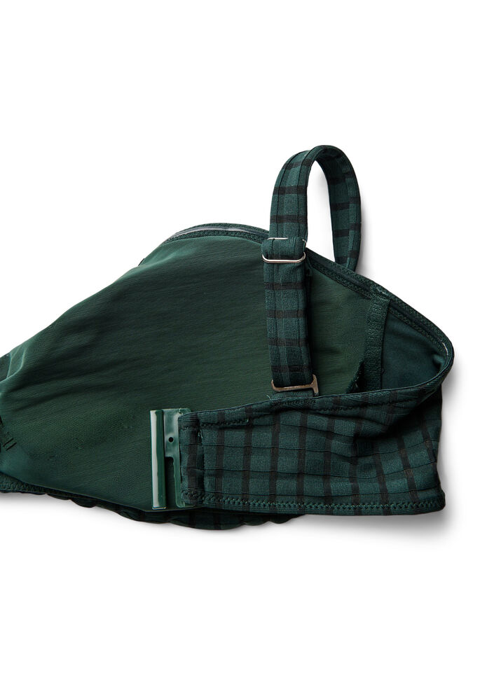 Kariertes Bikinioberteil mit abnehmbaren Trägern, Grün, Packshot image number 3