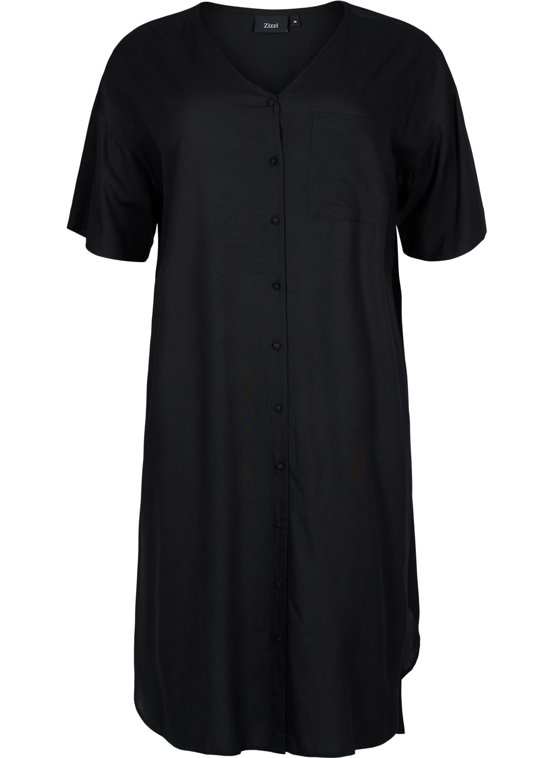 Zizzi Robe chemise &agrave; manches courtes en viscose, Black, Packshot image number 0