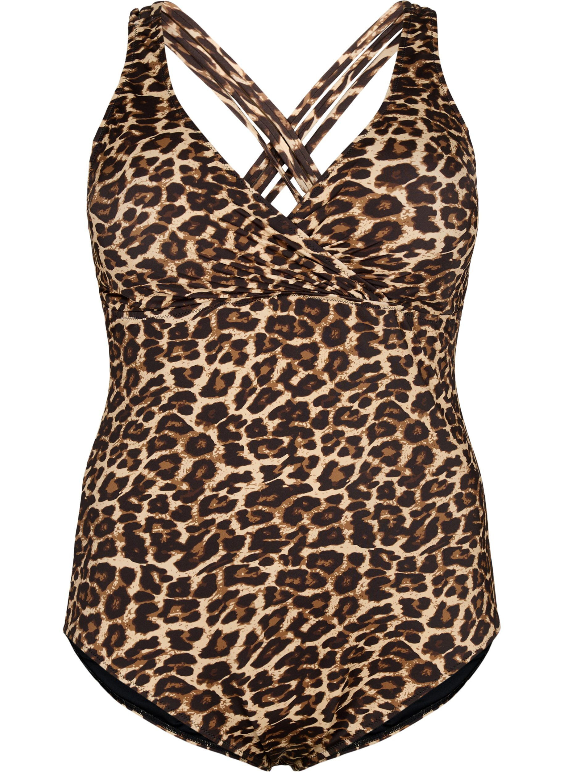 Zizzi Badeanzug mit gekreuztem R&uuml;cken und herausnehmbaren Eins&auml;tzen, Leopard Print, Packshot image number 0