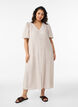 Robe midi en lin et viscose avec manches &agrave; volants, Beige, Model image number 0