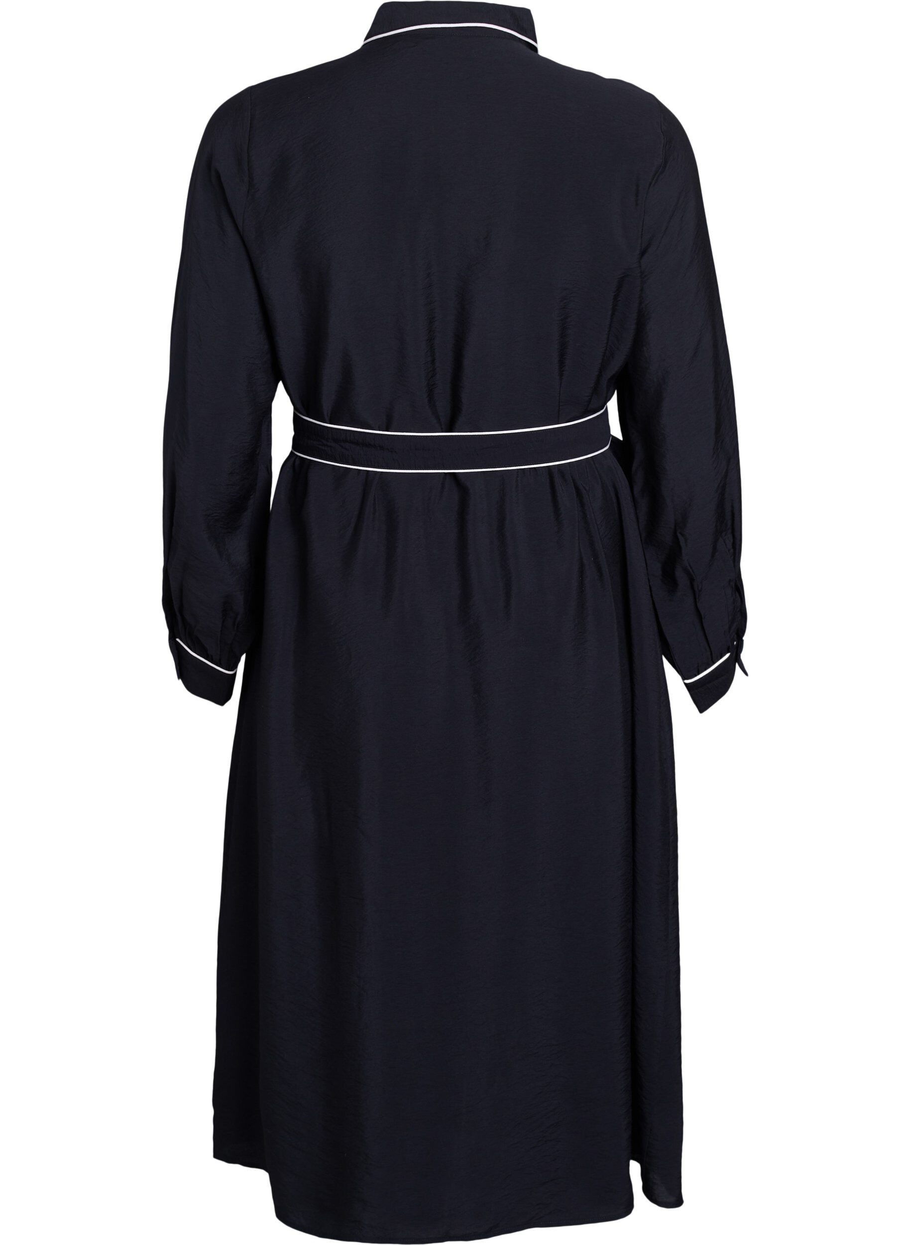 Zizzi Robe chemise midi avec bords contrastants, Noir, Packshot image number 1