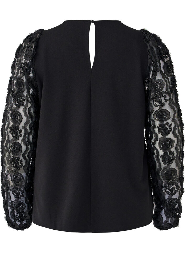 Bluse mit 3D-Blumen, Black, Packshot image number 1