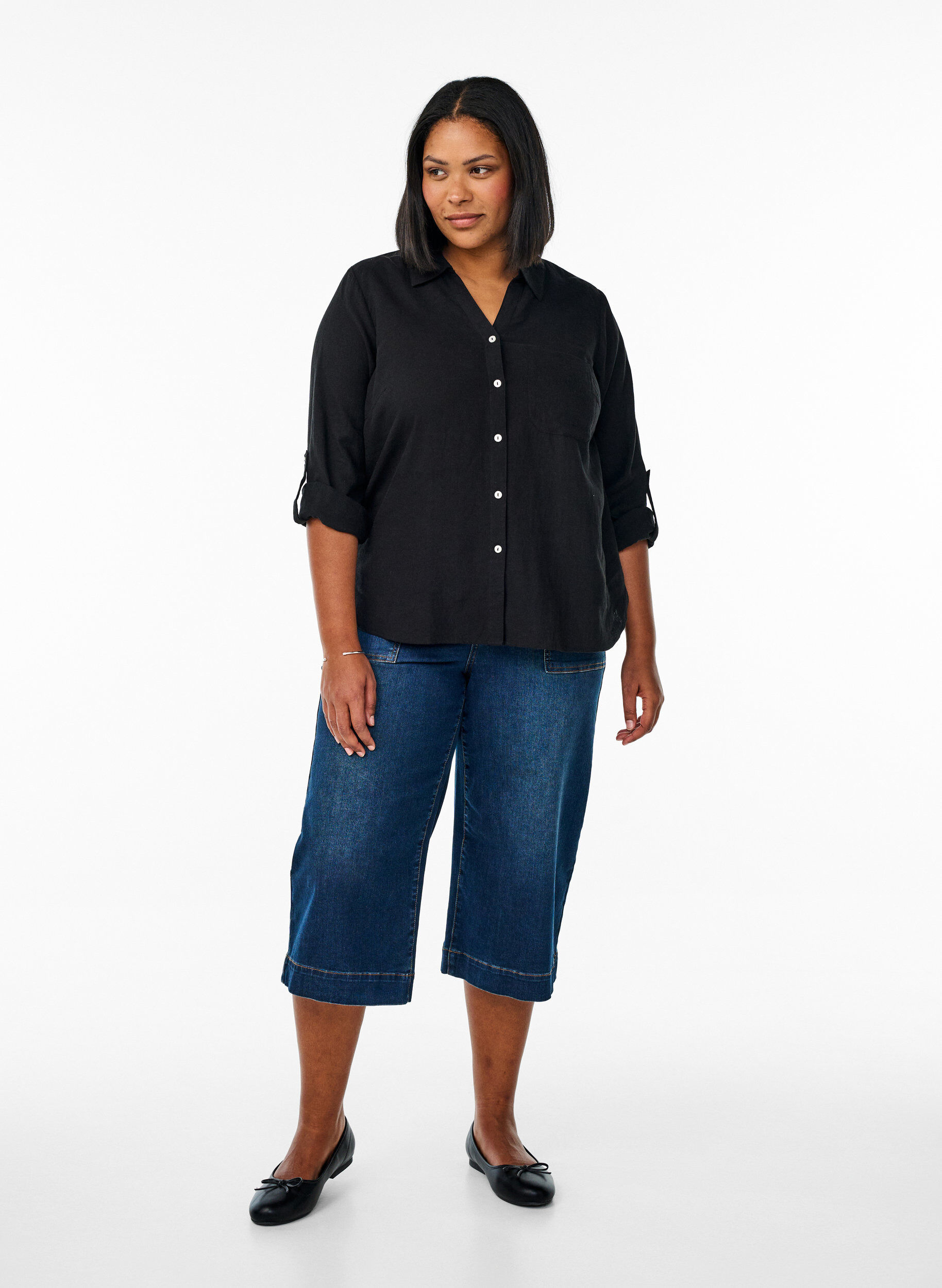 ZizziBluse aus Leinen und Viskose mit 3/4-&Auml;rmeln, Schwarz, Model image number 1