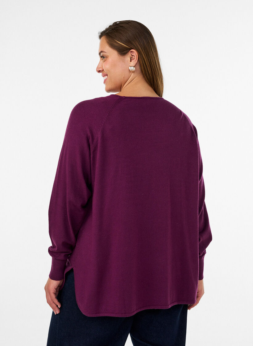 Chemisier en tricot avec col rond et motif tricot, Bordeaux, Model image number 2