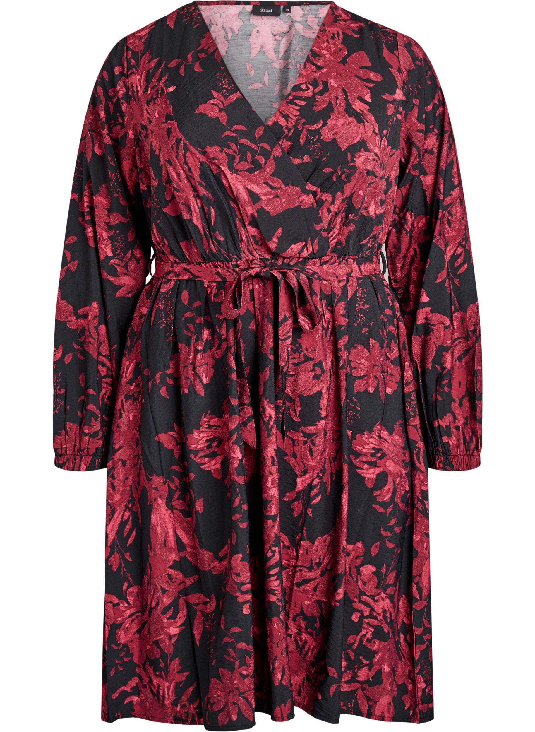 Zizzi Robe mi-longue avec ceinture &agrave; nouer et effet portefeuille, Noir, Packshot image number 0