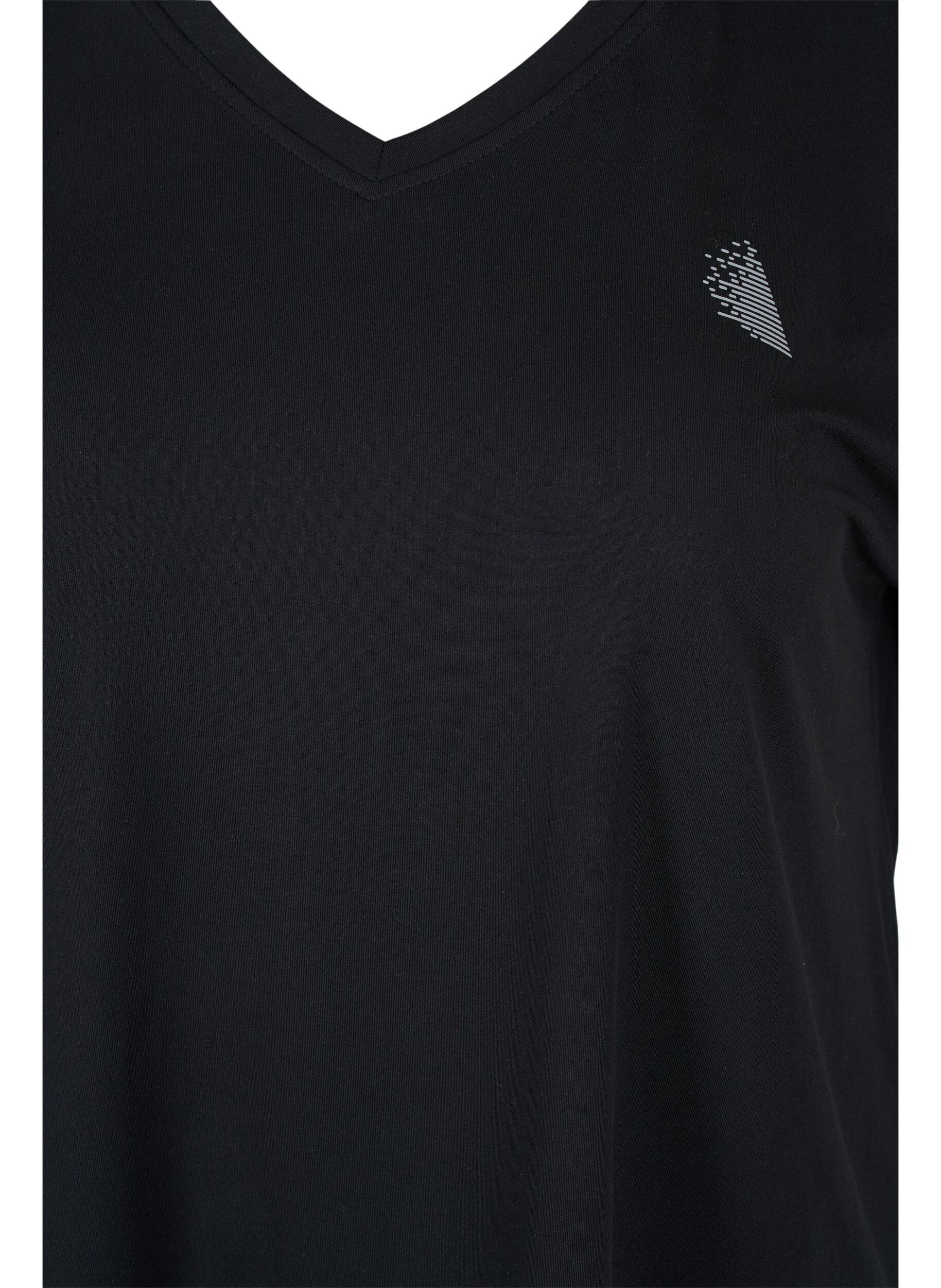 Zizzi Kurzarm Trainingsshirt mit V-Ausschnitt, Schwarz, Packshot image number 2