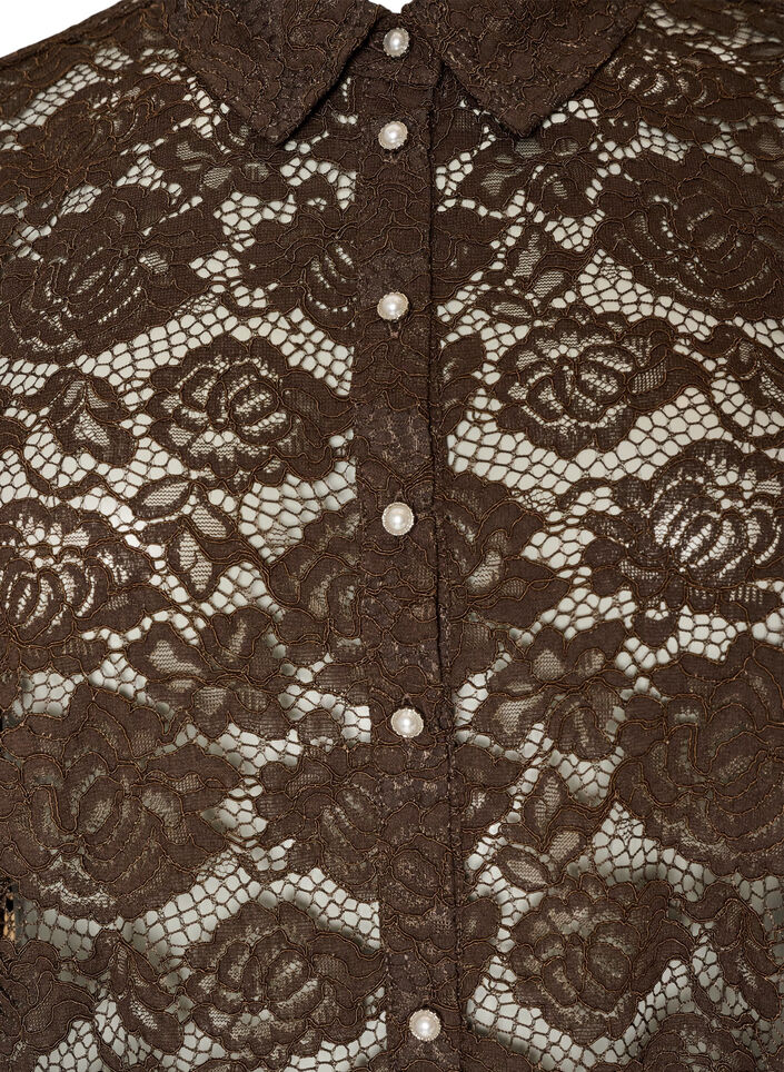 Chemise en dentelle avec boutons nacr&eacute;s, Marron, Packshot image number 2