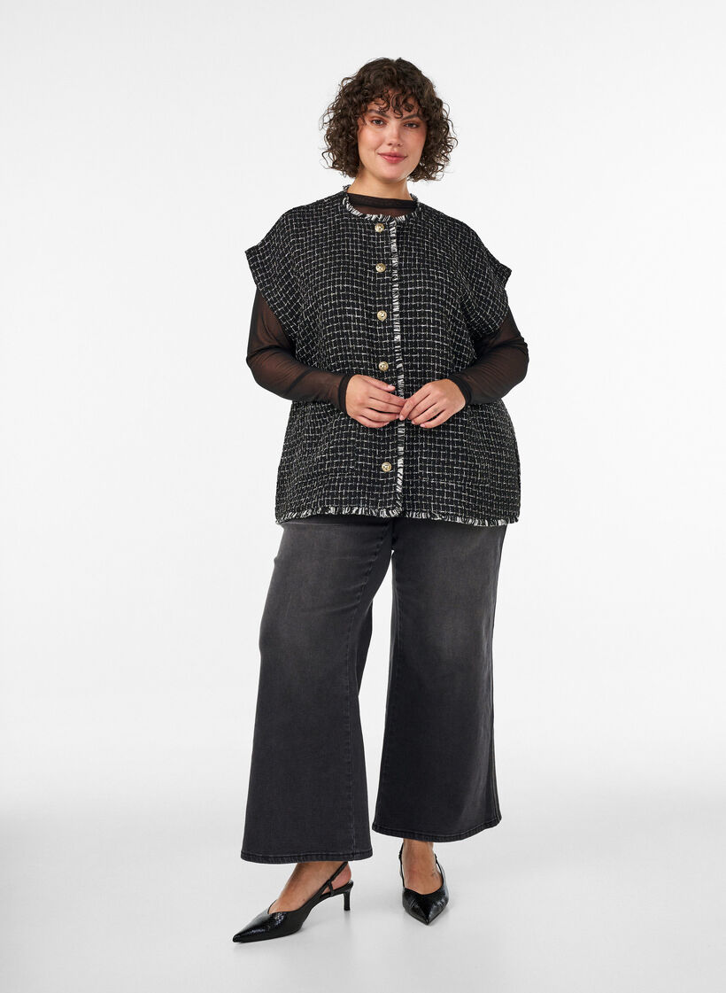 Karierte Weste mit Zierkn&ouml;pfen, Schwarz, Model image number 1