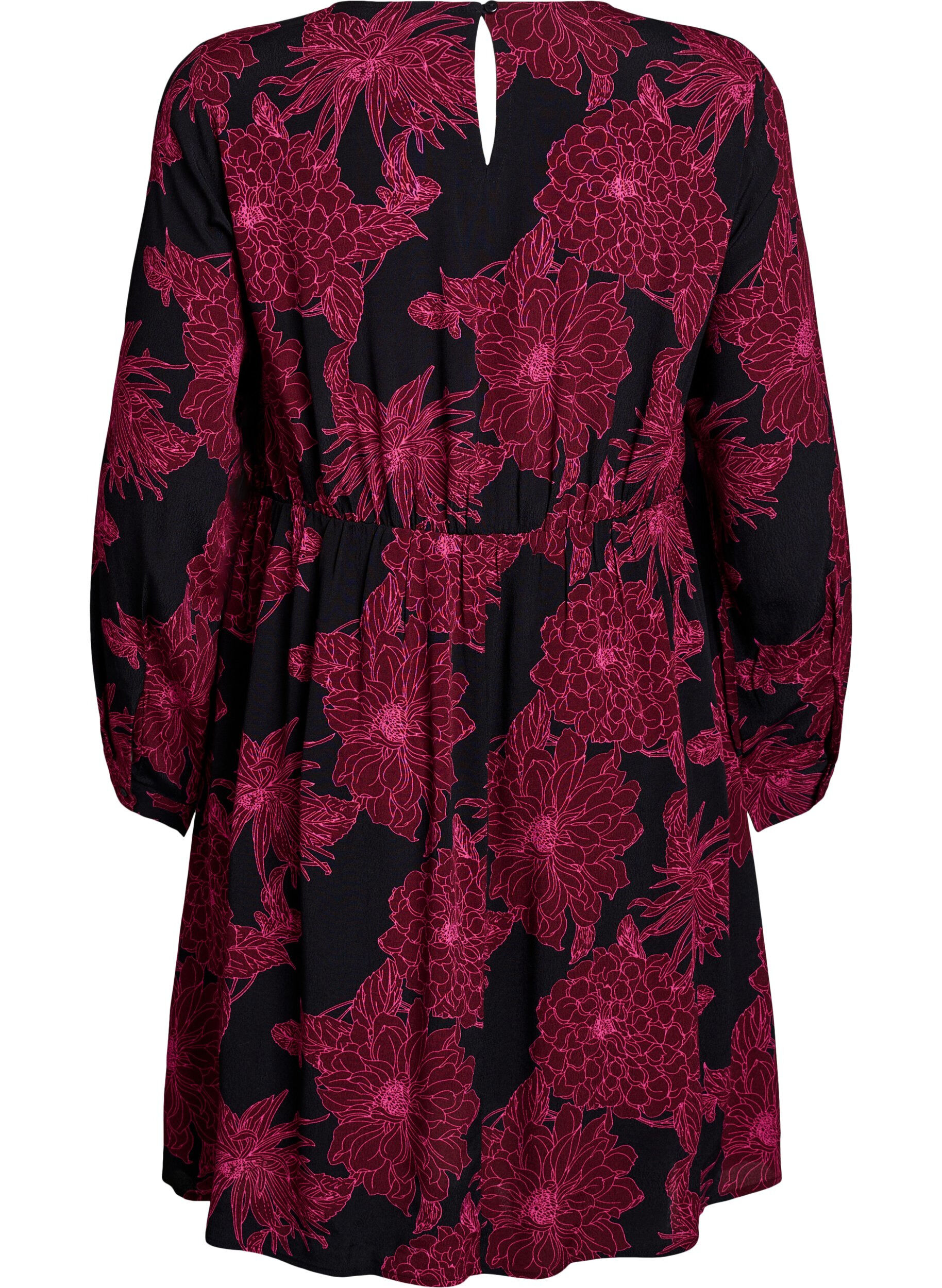 Zizzi Viskosekleid mit Druck und langen &Auml;rmeln, Dunkles Bordeaux, Packshot image number 1