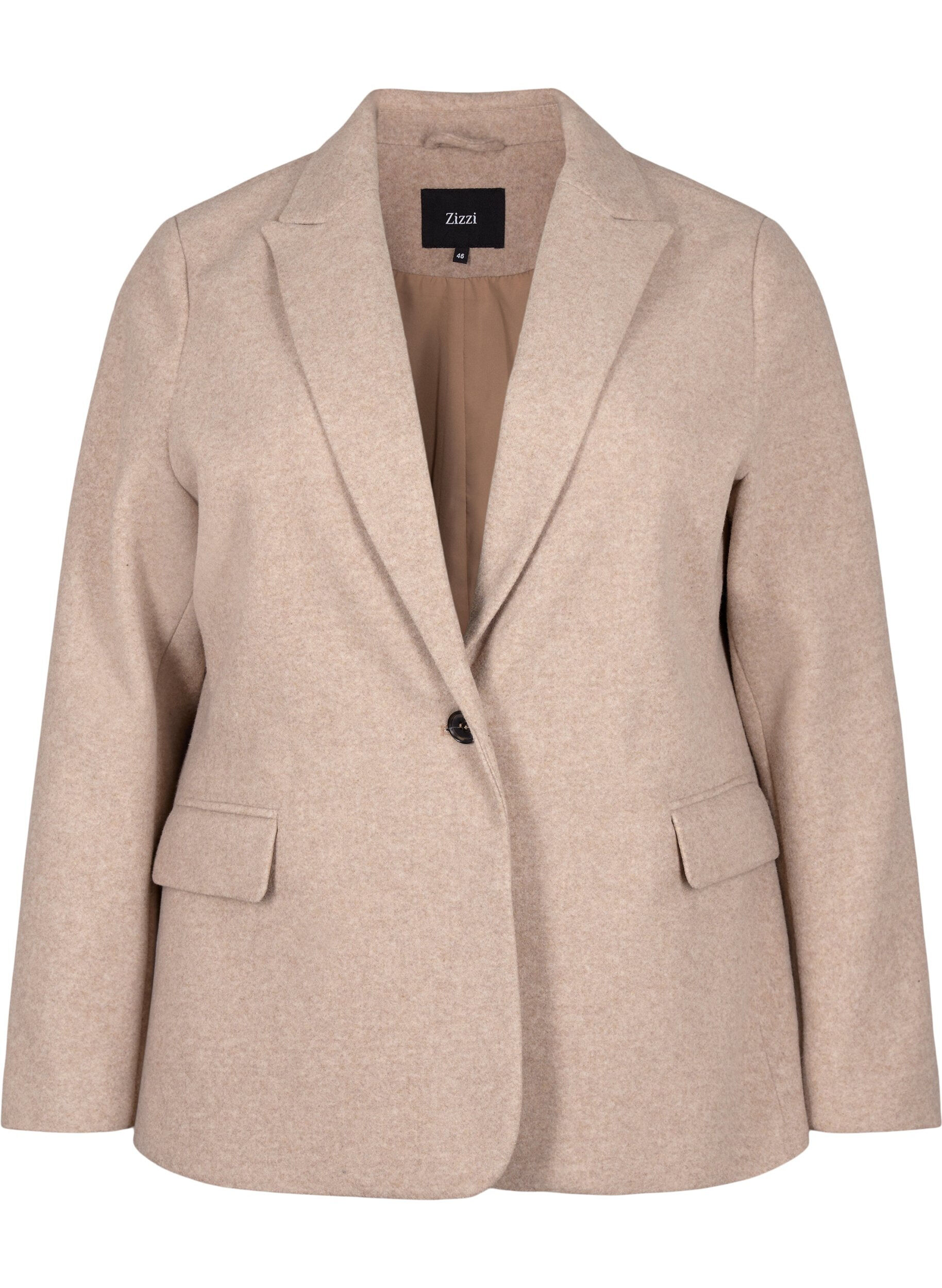 Zizzi Blazer en m&eacute;lange de tissu avec fente, Pumice Stone Mel., Packshot image number 0