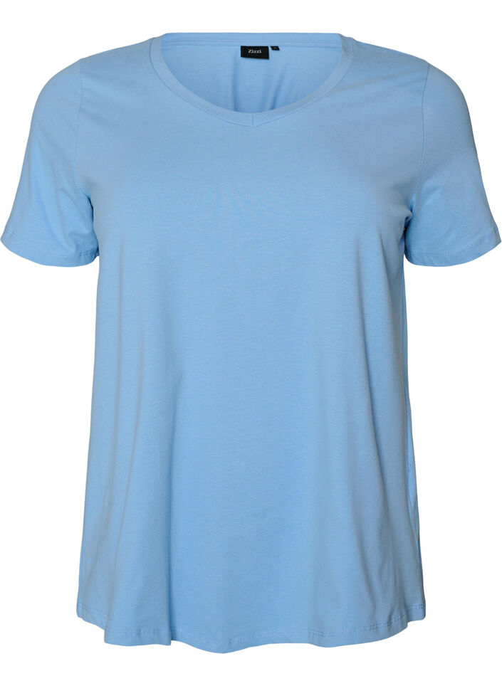Einfarbiges basic T-Shirt aus Baumwolle, Blau, Packshot image number 0