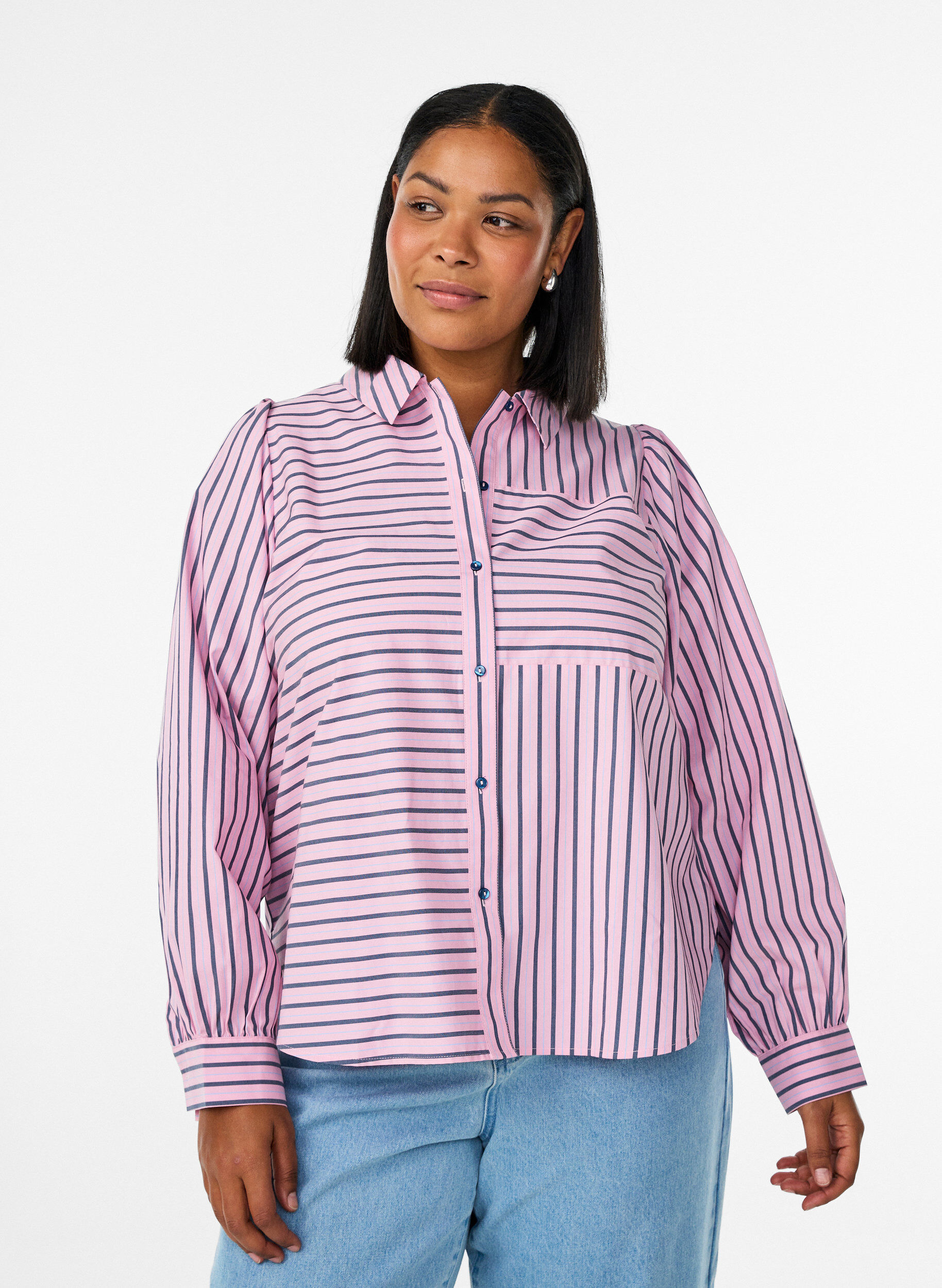 Gestreifte Hemd mit klassischem Kragen und langen &Auml;rmeln, Pink, Model