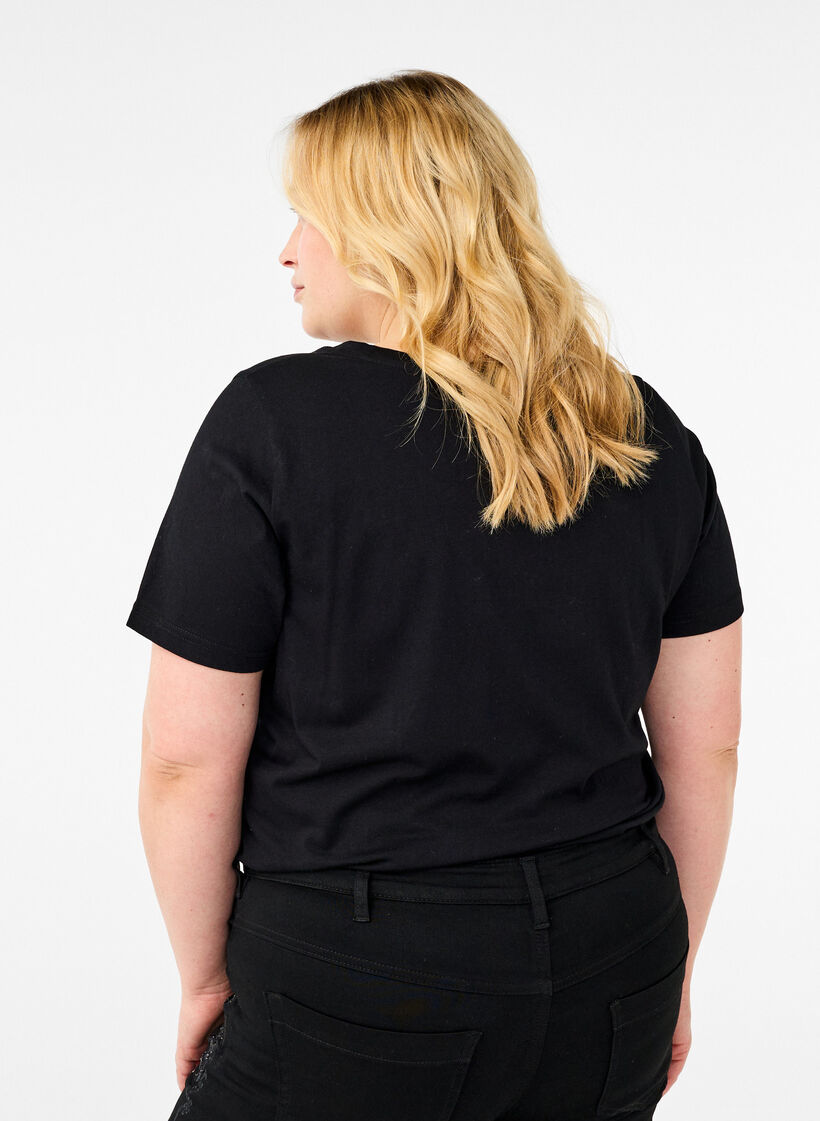 T-shirt en coton avec motif strass, Black w. Radiance, Model image number 1