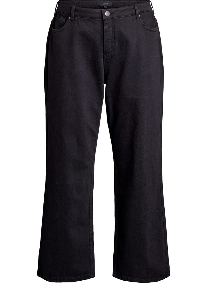 Jeans mit weitem Bein und hohem Bund, Schwarz, Packshot image number 0
