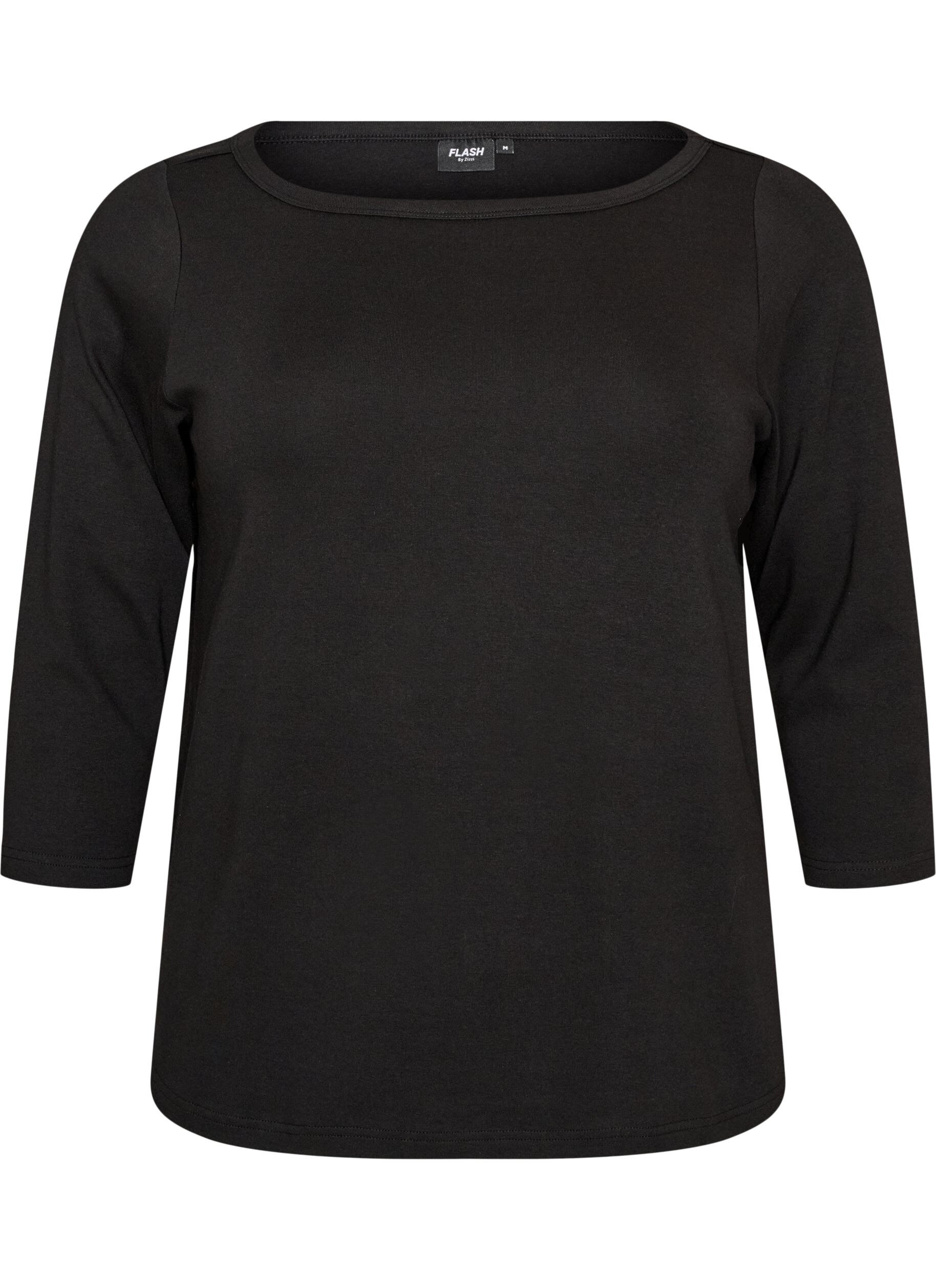 ZizziT-shirt basic &agrave; col bateau et manches 3/4, Noir, Packshot image number 0
