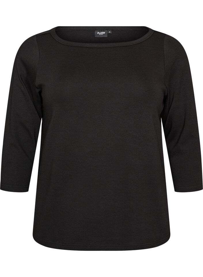 T-shirt basic &agrave; col bateau et manches 3/4, Noir, Packshot image number 0