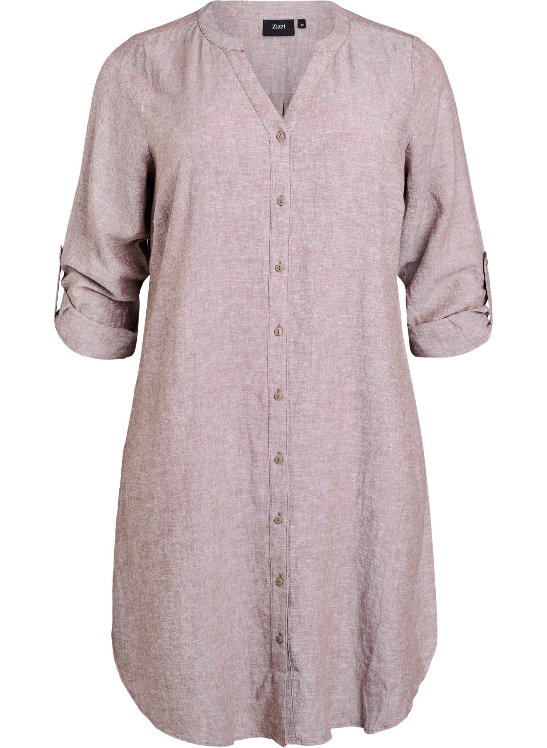 Zizzi Chemise longue en lin et viscose, Marron, Packshot image number 0