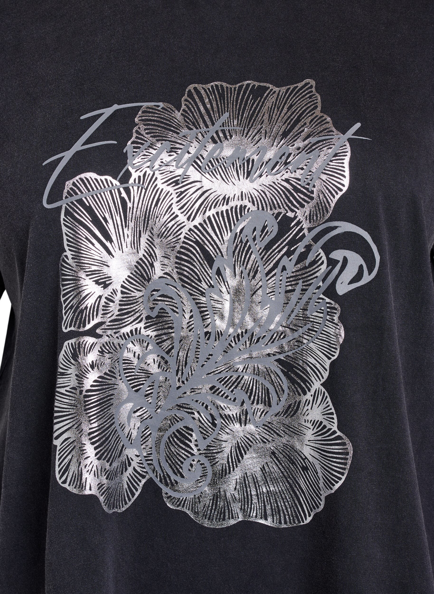 Zizzi T-Shirt aus Bio-Baumwolle mit coolem Print, Grau, Packshot image number 2