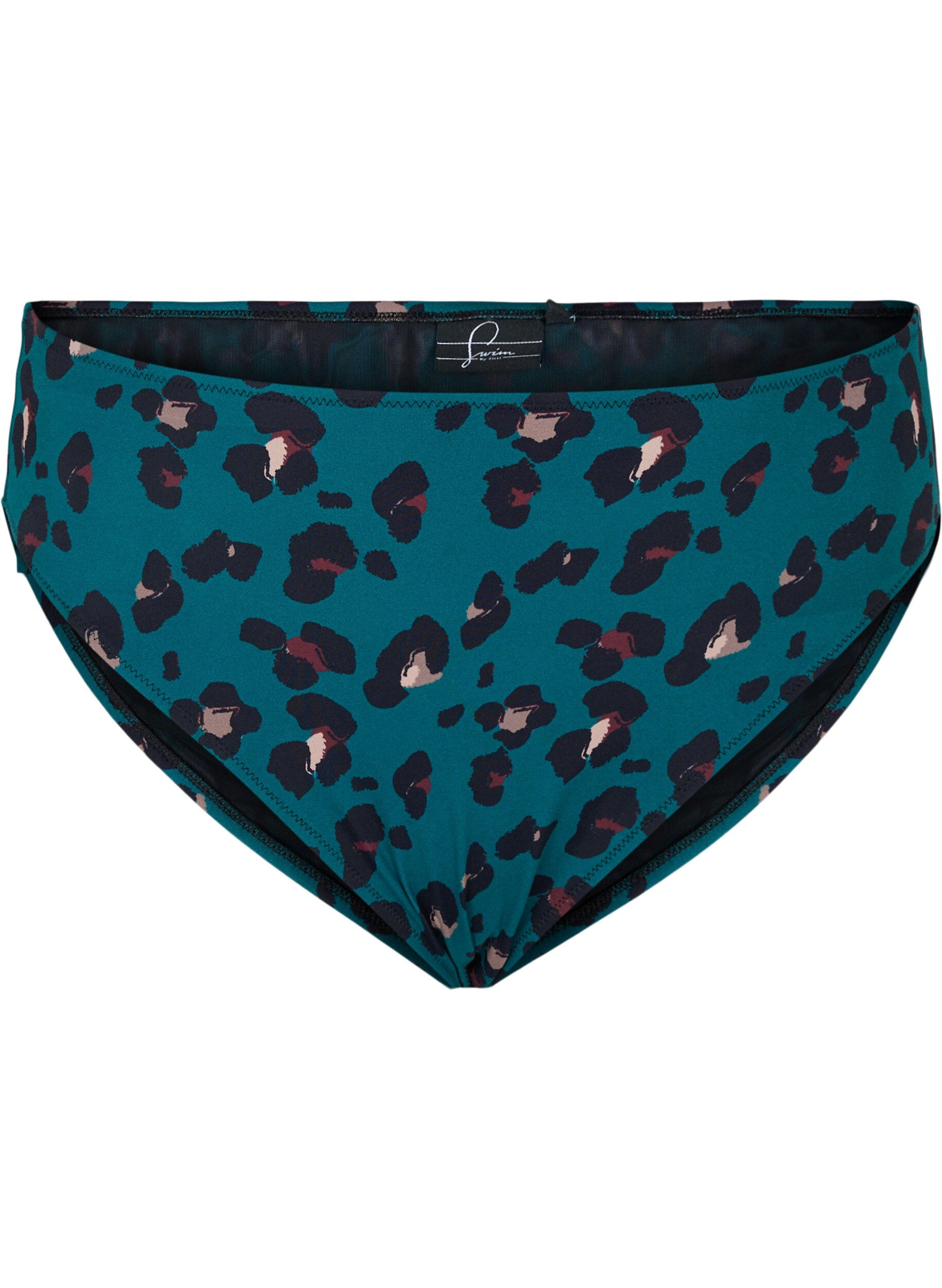 Zizzi Hochtaillierte Bikinihose, Teal Leopard, Packshot image number 0