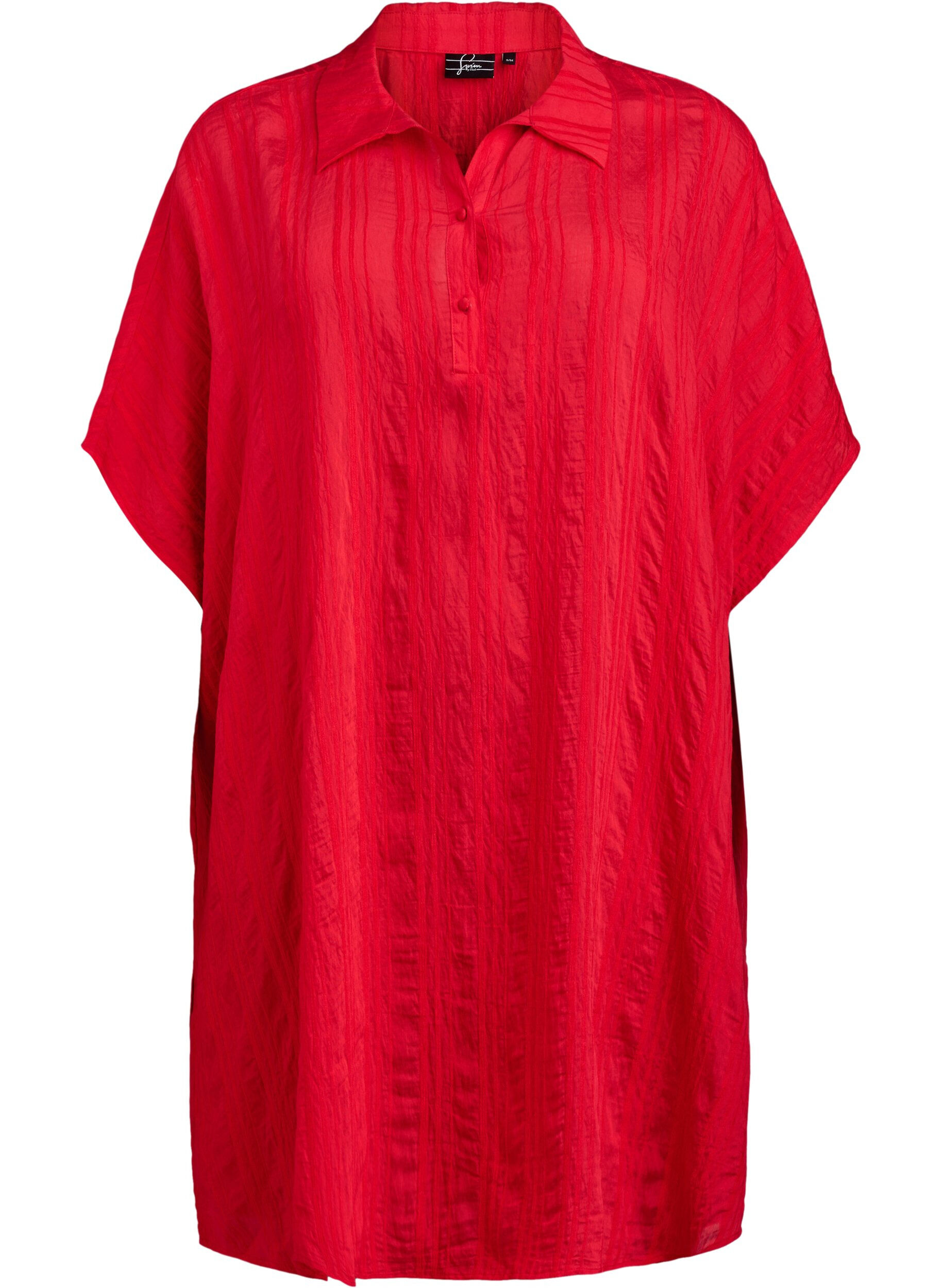 Zizzi Caftan de plage avec col et fermeture &agrave; bouton, Rouge, Packshot image number 0