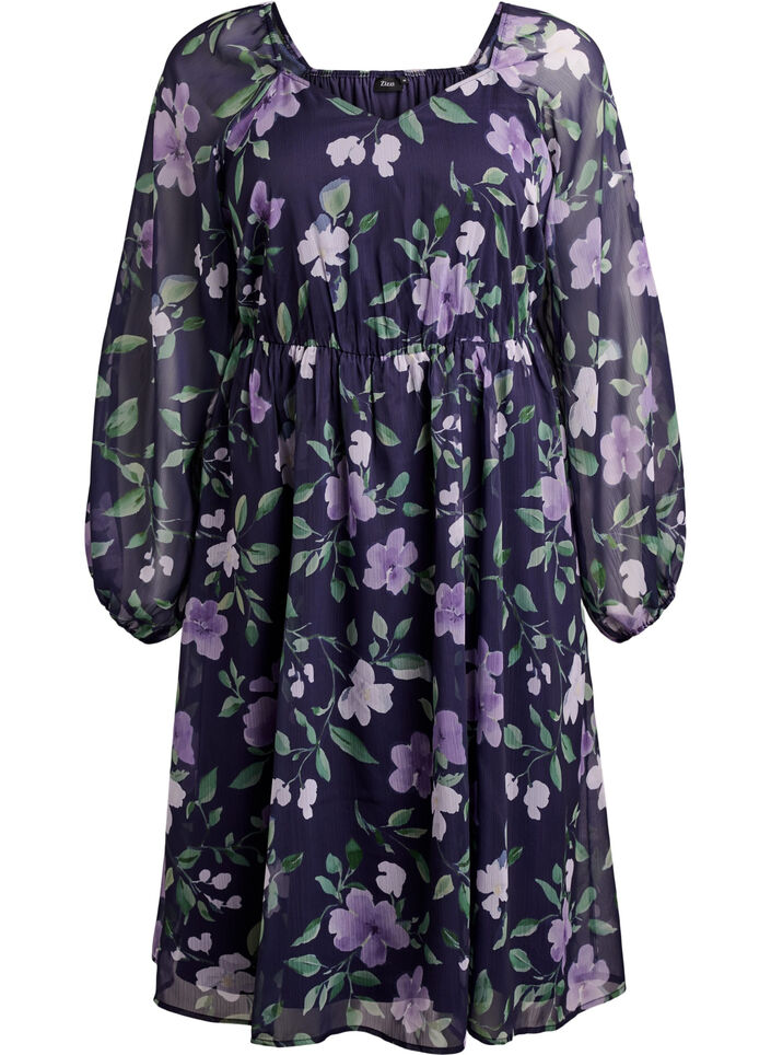 Partykleid aus Chiffon mit langen &Auml;rmeln, Blau, Packshot image number 0