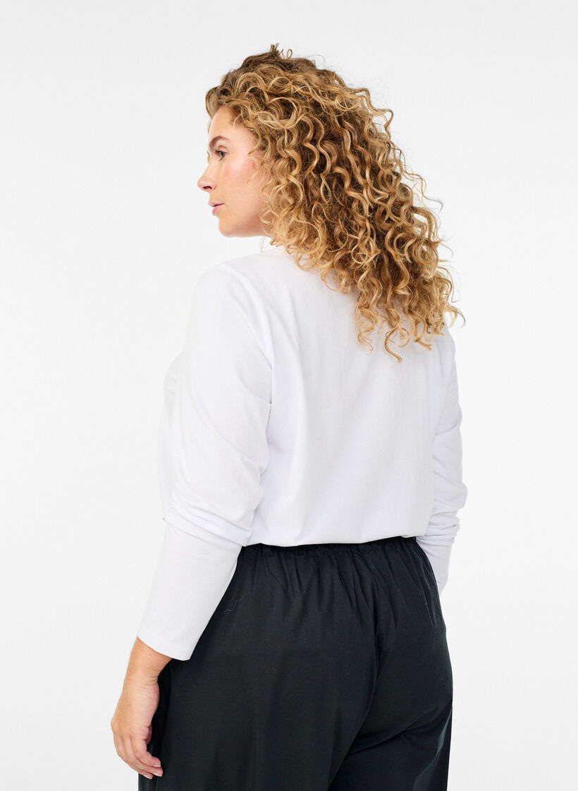 Top basic en jersey avec manches longues, Blanc, Model image number 2