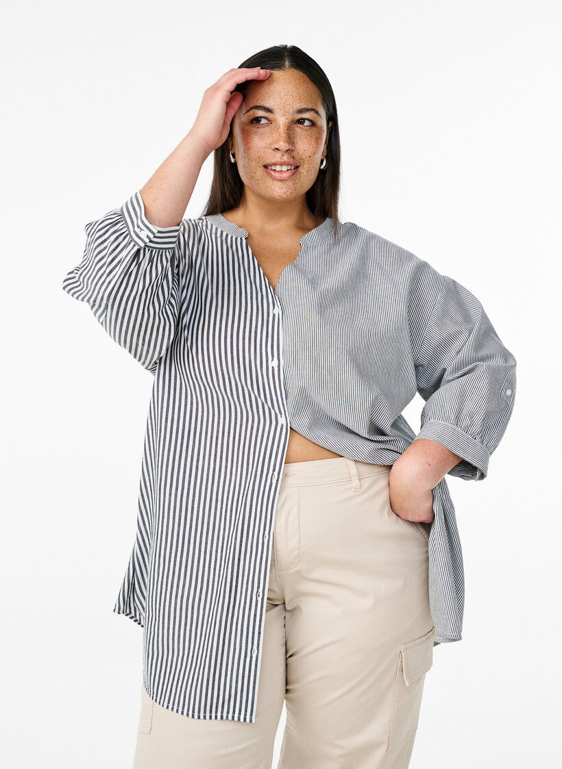 Tunique rayée avec manches 3/4, Noir, Model image number 0